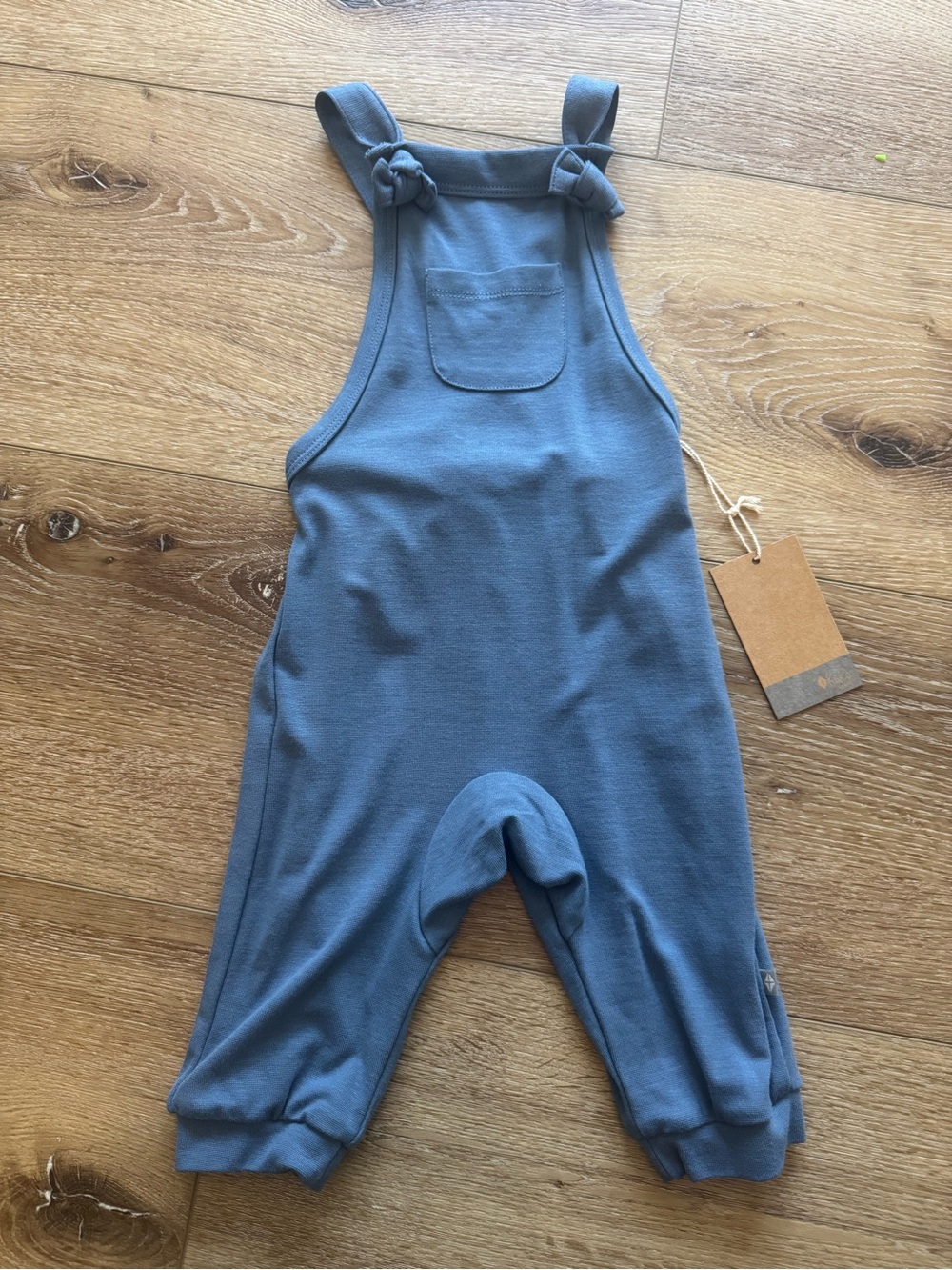 Kyte BABY Slate Blue Knit Overalls with Knotted Straps bamboo